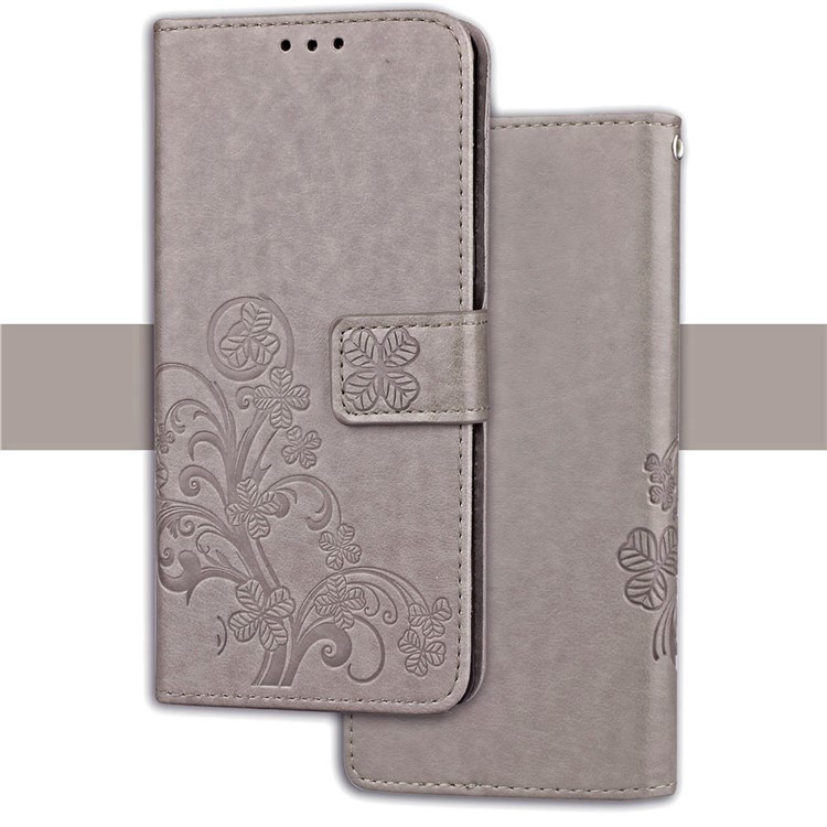 Imprint Clover Pattern Leather Wallet Phone Cover for Huawei Mate 20 Lite - Grey-8