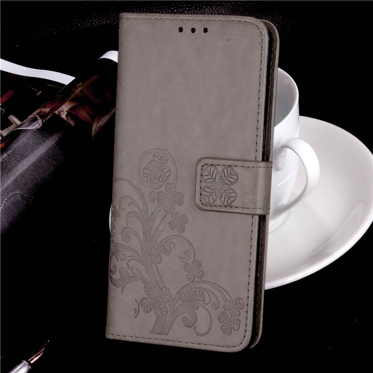 Imprint Clover Pattern Leather Wallet Phone Cover for Huawei Mate 20 Lite - Grey-9
