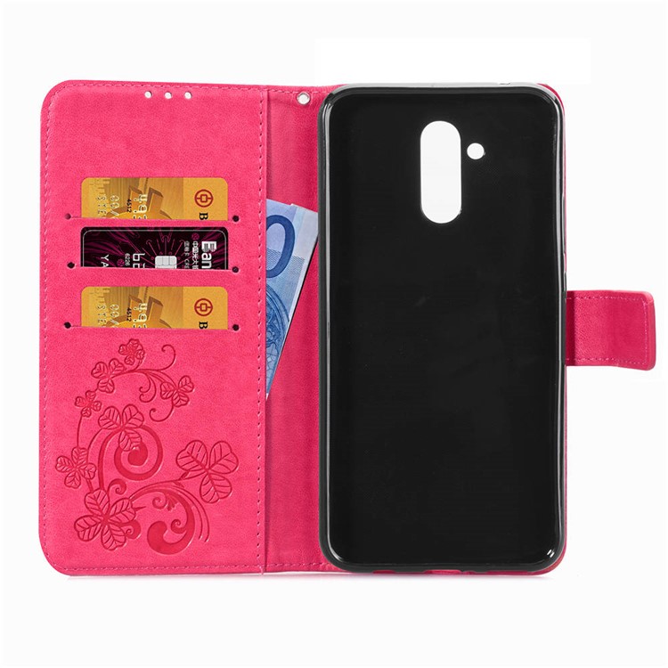 Imprint Clover Pattern Leather Flip Phone Shell for Huawei Mate 20 Lite - Rose-4