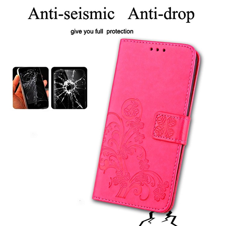 Imprint Clover Pattern Leather Flip Phone Shell for Huawei Mate 20 Lite - Rose-7
