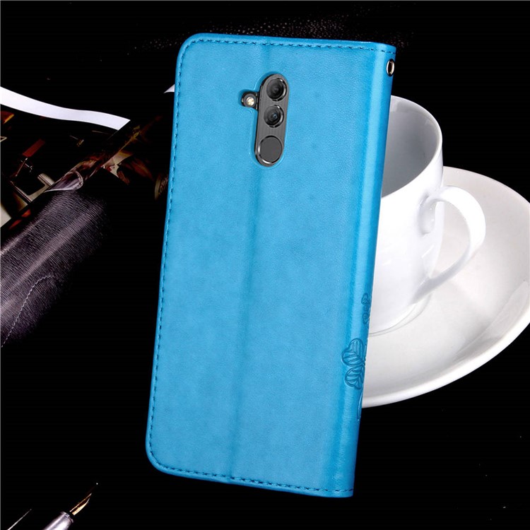 Imprint Clover Pattern Magnetic Leather Mobile Case for Huawei Mate 20 Lite - Blue-10