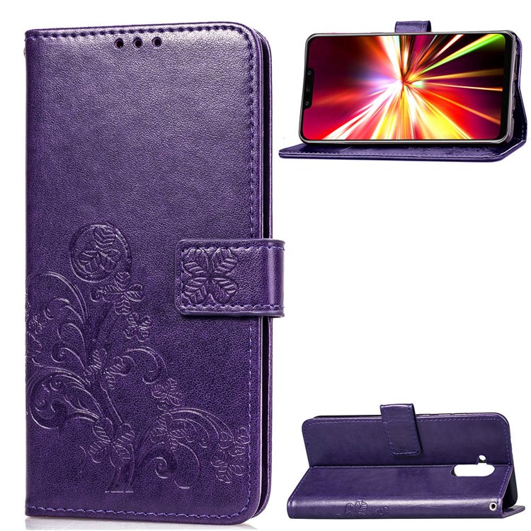 Imprint Clover Pattern Leather Cellphone Case with Stand for Huawei Mate 20 Lite - Purple-1