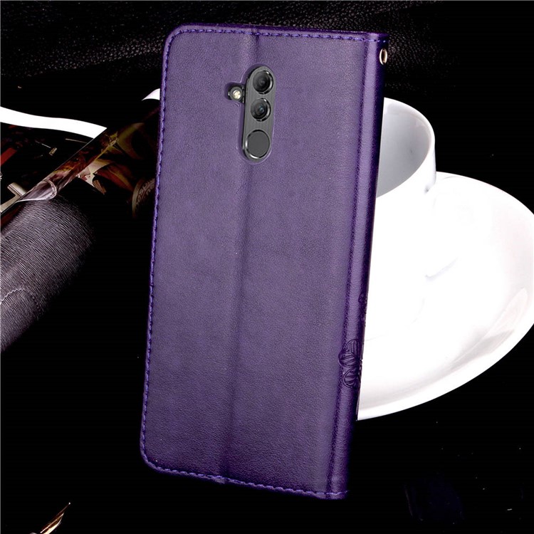 Imprint Clover Pattern Leather Cellphone Case with Stand for Huawei Mate 20 Lite - Purple-10