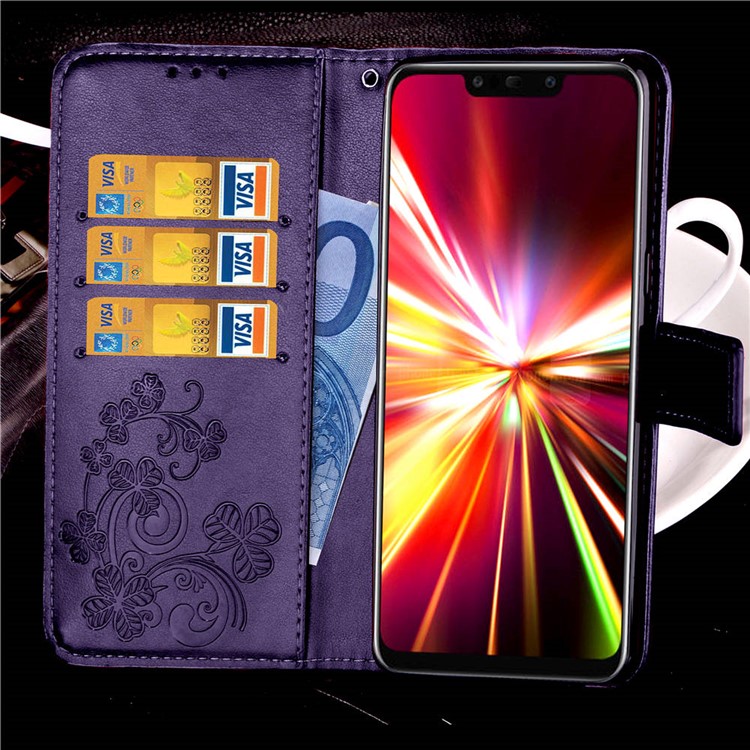 Imprint Clover Pattern Leather Cellphone Case with Stand for Huawei Mate 20 Lite - Purple-11