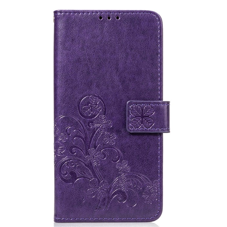 Imprint Clover Pattern Leather Cellphone Case with Stand for Huawei Mate 20 Lite - Purple-2