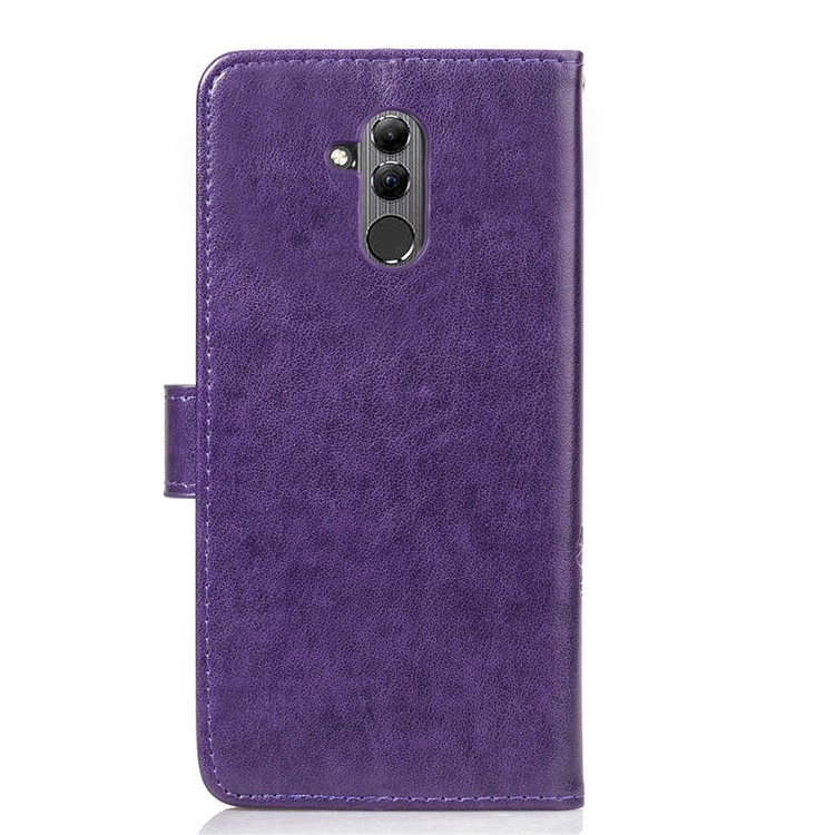 Imprint Clover Pattern Leather Cellphone Case with Stand for Huawei Mate 20 Lite - Purple-3