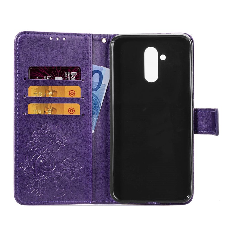 Imprint Clover Pattern Leather Cellphone Case with Stand for Huawei Mate 20 Lite - Purple-4