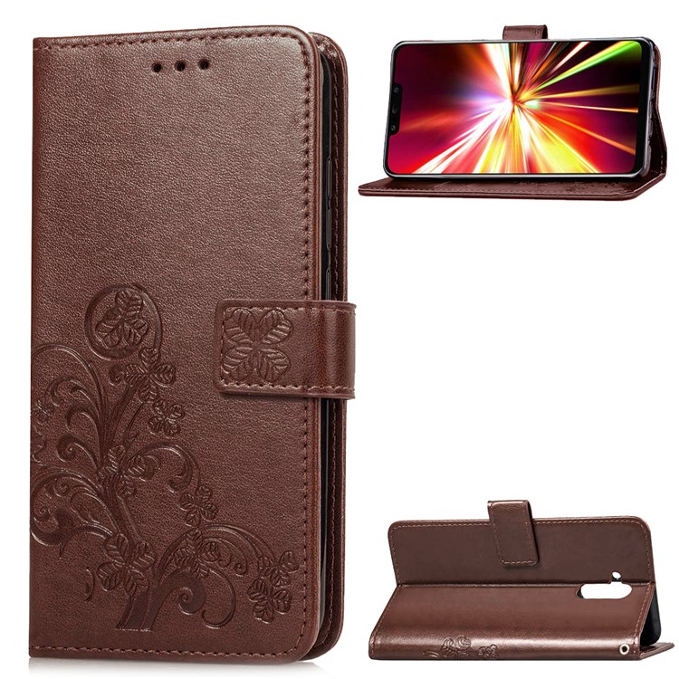 Imprint Clover Pattern Leather Wallet Protective Shell for Huawei Mate 20 Lite - Brown-1