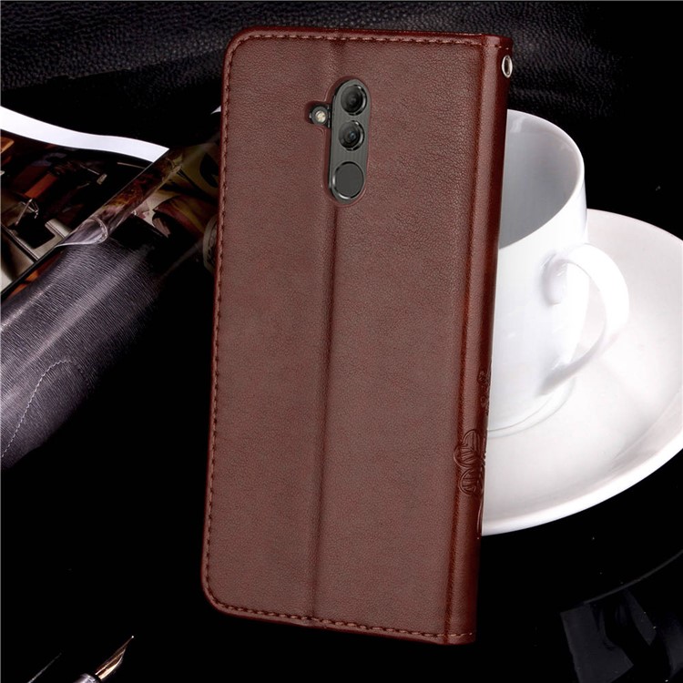 Imprint Clover Pattern Leather Wallet Protective Shell for Huawei Mate 20 Lite - Brown-10