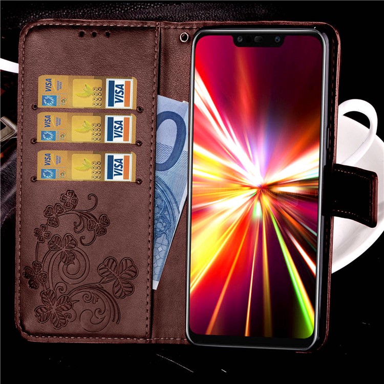 Imprint Clover Pattern Leather Wallet Protective Shell for Huawei Mate 20 Lite - Brown-11
