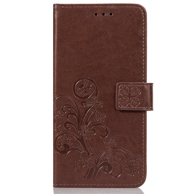 Imprint Clover Pattern Leather Wallet Protective Shell for Huawei Mate 20 Lite - Brown-2