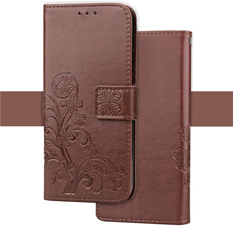Imprint Clover Pattern Leather Wallet Protective Shell for Huawei Mate 20 Lite - Brown-8