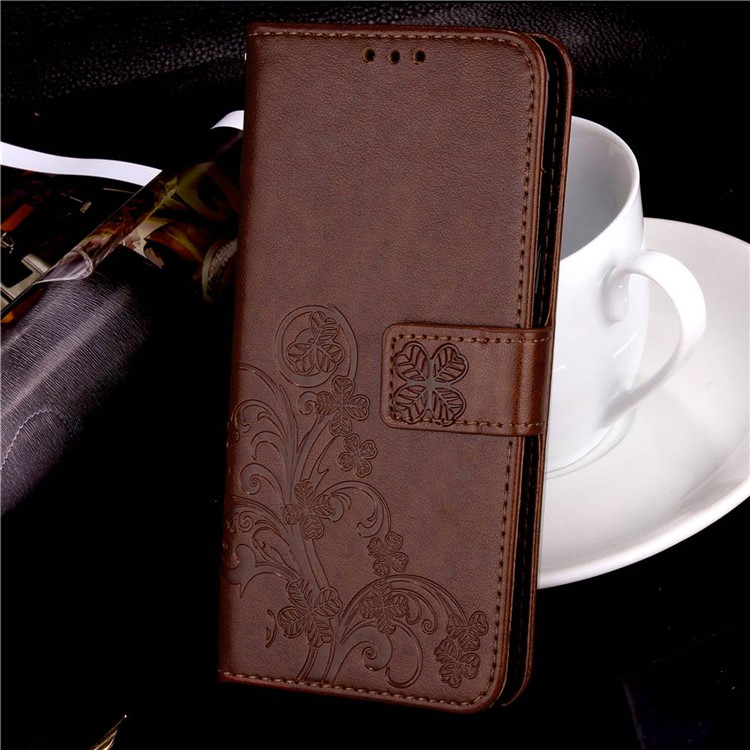 Imprint Clover Pattern Leather Wallet Protective Shell for Huawei Mate 20 Lite - Brown-9