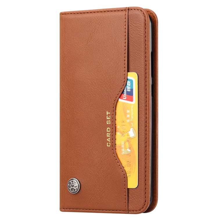 Pour Étui De Téléphone Huawei Honor 8X En Cuir À Rabat Auto-absorbant - Marron-2