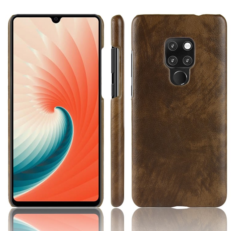 Litchi Skin Leather Coated Hard PC Case Phone Cover for Nokia 7.1 - Coffee-1