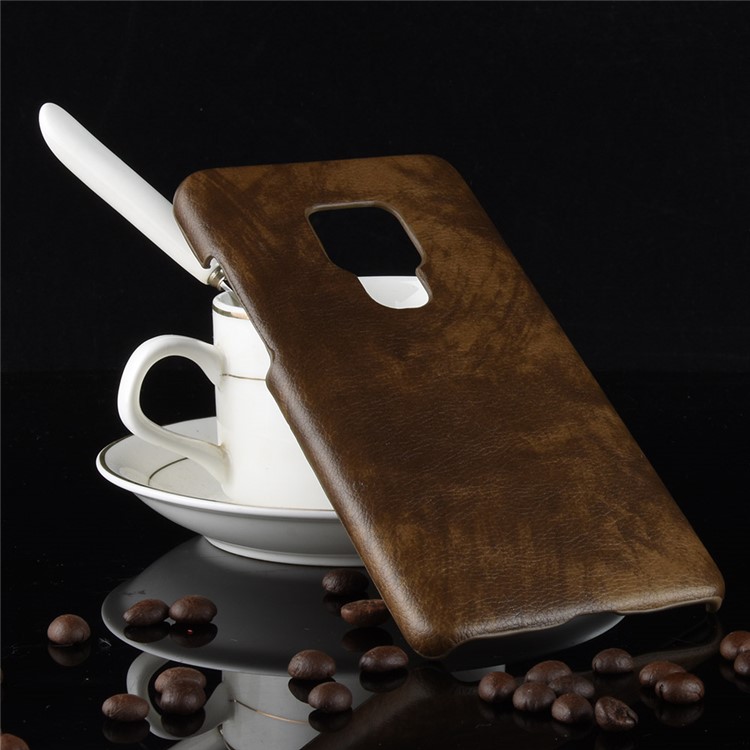 Litchi Skin Leather Coated Hard PC Case Phone Cover for Nokia 7.1 - Coffee-2