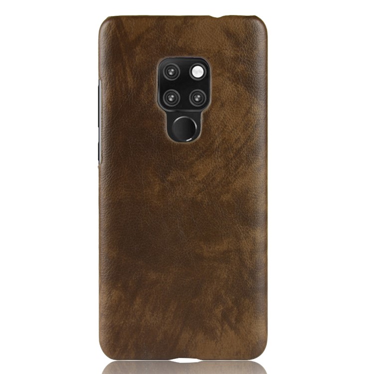 Litchi Skin Leather Coated Hard PC Case Phone Cover for Nokia 7.1 - Coffee-3