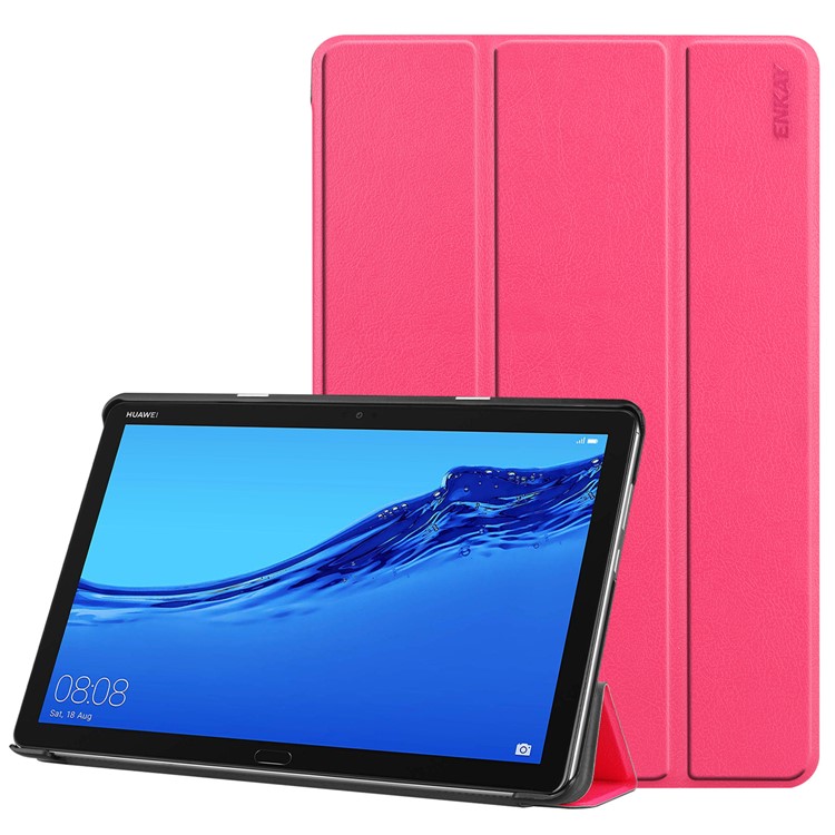 ENKAY PU Leather Smart Tablet Cover with Tri-fold Stand for Huawei MediaPad M5 lite 10 - Rose-1