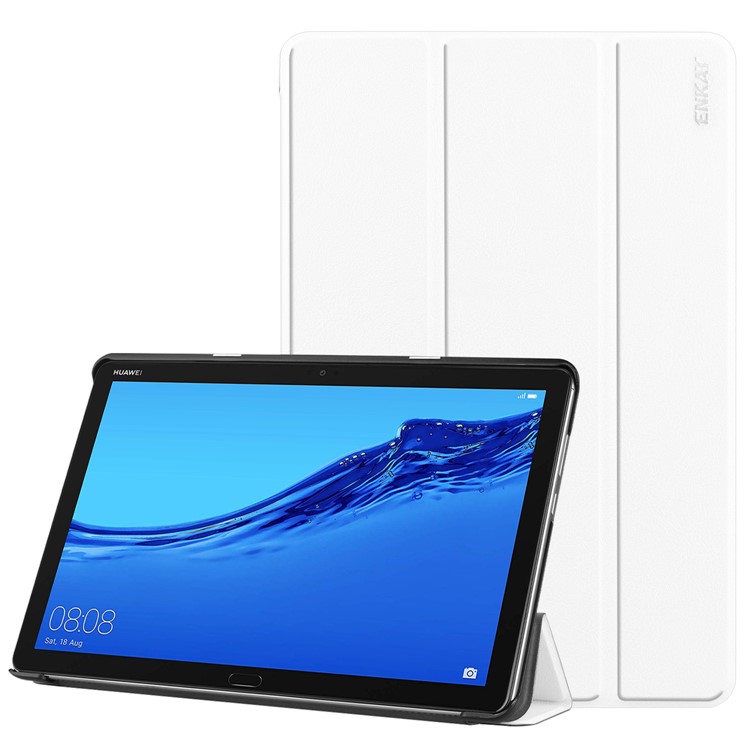 ENKAY PU Leather Smart Tablet Shell with Tri-fold Stand for Huawei MediaPad M5 lite 10 - White-1