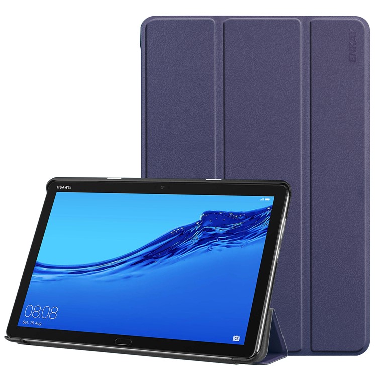 ENKAY Smart Leather Cover Shell with Tri-fold Stand for Huawei MediaPad M5 lite 10 - Dark Blue-1