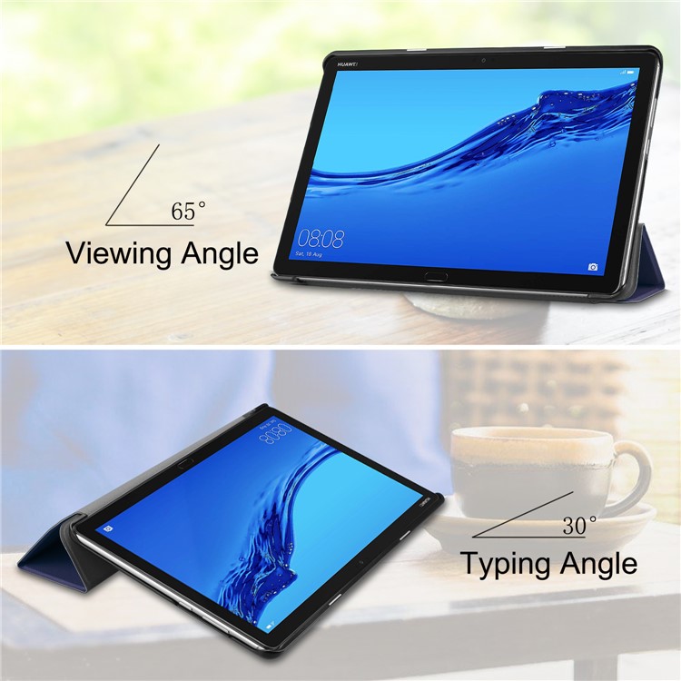 ENKAY Smart Leather Cover Shell with Tri-fold Stand for Huawei MediaPad M5 lite 10 - Dark Blue-4
