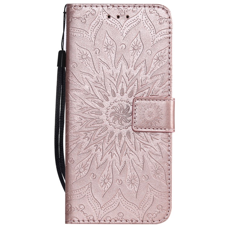 KT Imprinting Flower Series 1 Impronta Sunflower Wallet Canda Del Telefono in Pelle Per Huawei Mate 20 Pro - Oro Rosa