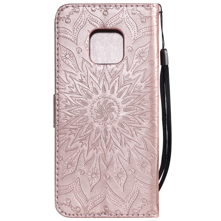 KT Imprinting Flower Series 1 Impronta Sunflower Wallet Canda Del Telefono in Pelle Per Huawei Mate 20 Pro - Oro Rosa