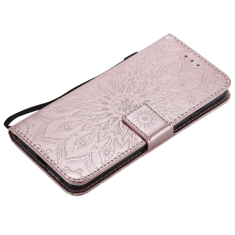 KT Imprinting Flower Series 1 Impronta Sunflower Wallet Canda Del Telefono in Pelle Per Huawei Mate 20 Pro - Oro Rosa