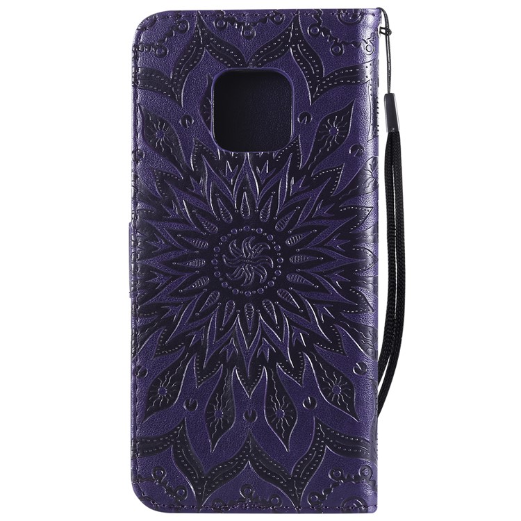 Imprint Sunflower Leather Stand Case with Card Slots for Huawei Mate 20 Pro - Purple-3
