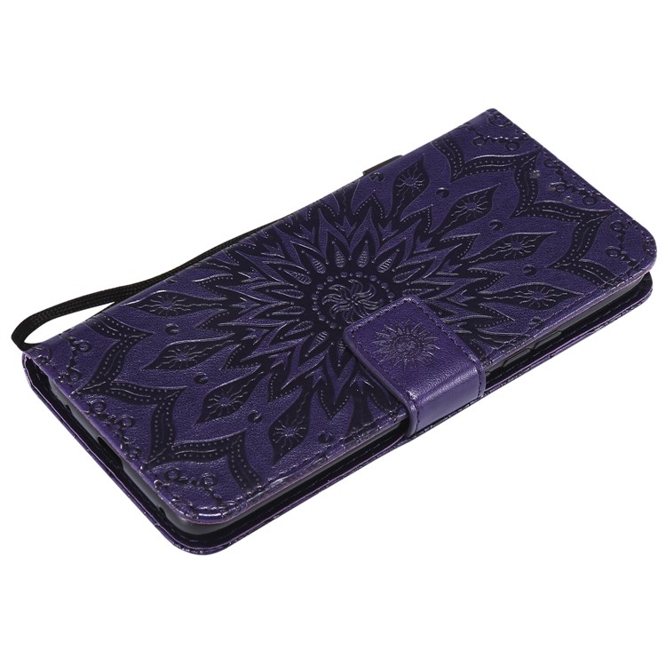 Imprint Sunflower Leather Stand Case with Card Slots for Huawei Mate 20 Pro - Purple-5