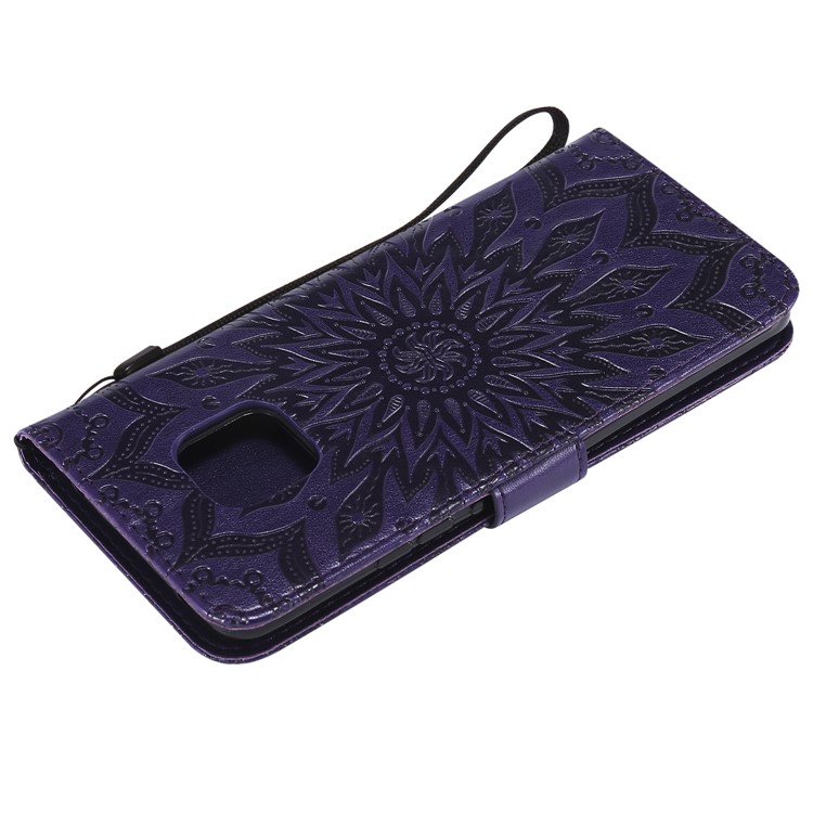Imprint Sunflower Leather Stand Case with Card Slots for Huawei Mate 20 Pro - Purple-6