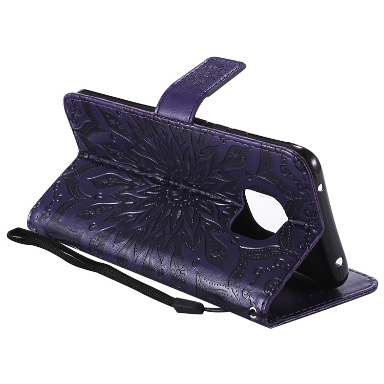 Imprint Sunflower Leather Stand Case with Card Slots for Huawei Mate 20 Pro - Purple-7