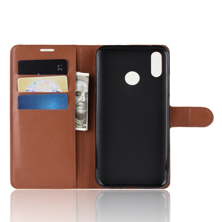 Litchi Skin Wallet Leather Mobile Phone Case for Huawei Y9 (2019) / Enjoy 9 Plus in China - Brown-3