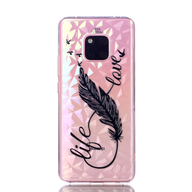 Embossed Pattern 3D Diamond Texture TPU Case for Huawei Mate 20 Pro - Feather Pen-2