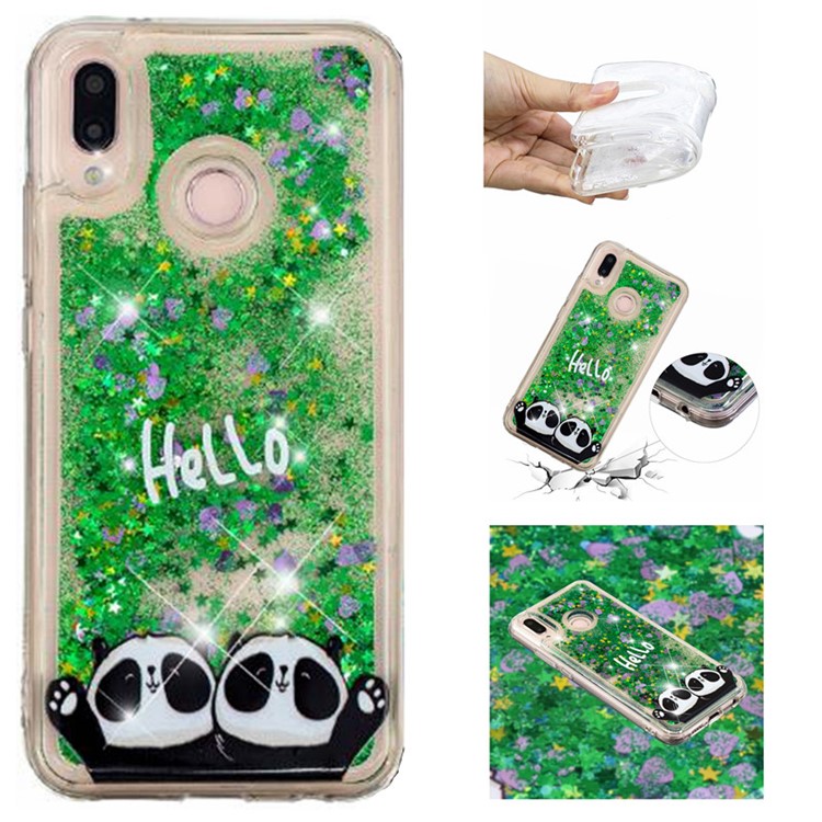 Dynamic Glitter Powder Heart Shaped Sequins Shockproof TPU Shell Case for Huawei P20 Lite / Nova 3e (China) - Panda-1