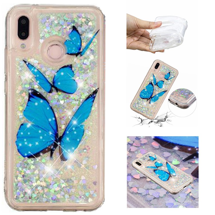 Dynamic Glitter Powder Heart Shaped Sequins Shockproof TPU Phone Case for Huawei P20 Lite / Nova 3e (China) - Blue Butterfly-1