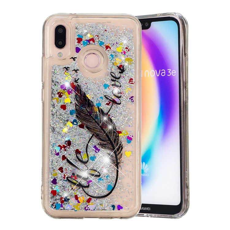 Dynamic Glitter Powder Heart Shaped Sequins Shockproof TPU Cover Case Shell for Huawei P20 Lite / Nova 3e (China) - Quill Pen-2
