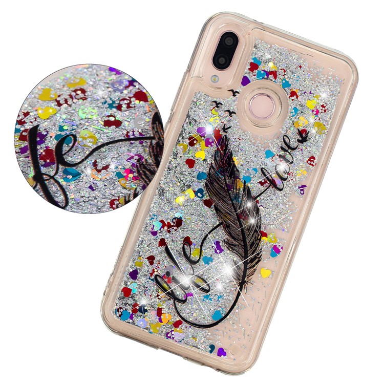 Dynamic Glitter Powder Heart Shaped Sequins Shockproof TPU Cover Case Shell for Huawei P20 Lite / Nova 3e (China) - Quill Pen-3