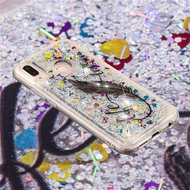 Dynamic Glitter Powder Heart Shaped Sequins Shockproof TPU Cover Case Shell for Huawei P20 Lite / Nova 3e (China) - Quill Pen-4