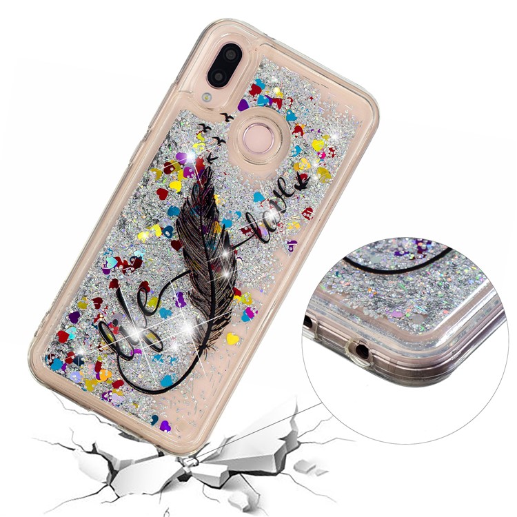 Dynamic Glitter Powder Heart Shaped Sequins Shockproof TPU Cover Case Shell for Huawei P20 Lite / Nova 3e (China) - Quill Pen-5