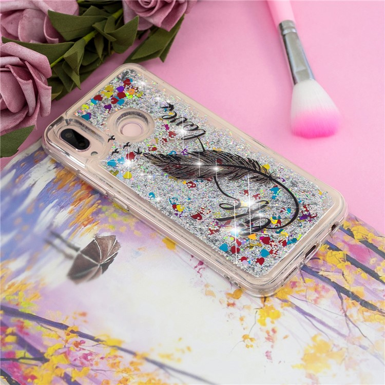Dynamic Glitter Powder Heart Shaped Sequins Shockproof TPU Cover Case Shell for Huawei P20 Lite / Nova 3e (China) - Quill Pen-6