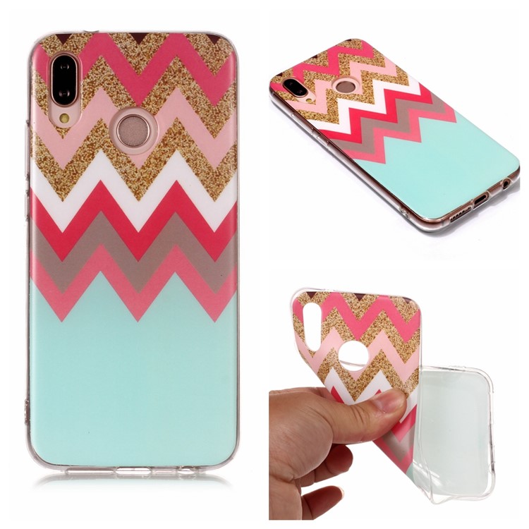 Patterned IMD Soft Matte TPU Mobile Phone Shell for Huawei P20 Lite / Nova 3e (China) - Wavy Line-1