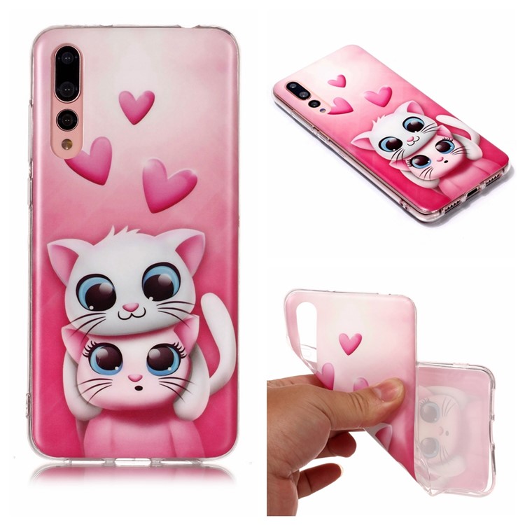 Pattern Printing Matte Surface IMD TPU Mobile Phone Case for Huawei P20 Pro - Cat and Heart-1