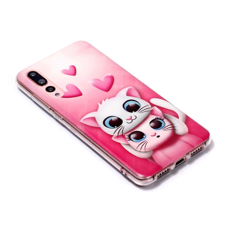 Pattern Printing Matte Surface IMD TPU Mobile Phone Case for Huawei P20 Pro - Cat and Heart-3