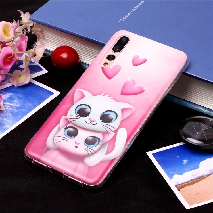 Pattern Printing Matte Surface IMD TPU Mobile Phone Case for Huawei P20 Pro - Cat and Heart-4