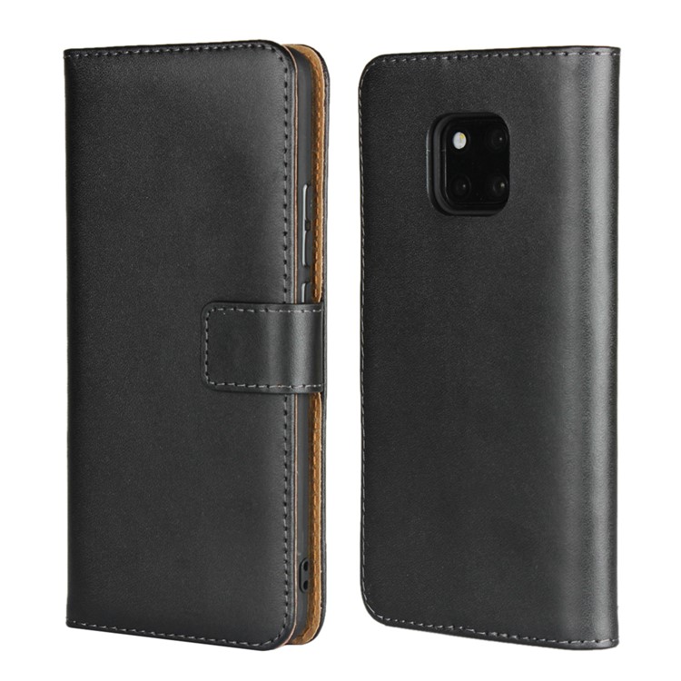 Genuine Leather Flip Phone Cover with [Stand Wallet] for Huawei Mate 20 Pro - Black-1