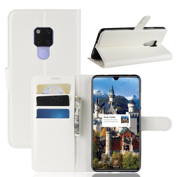 Litchi Skin PU Leather Magnetic Wallet Stand Cover for Huawei Mate 20 X - White-1