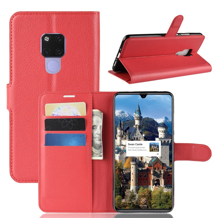 Litchi Skin PU Leather Magnetic Wallet Stand Shell for Huawei Mate 20 X - Red-1