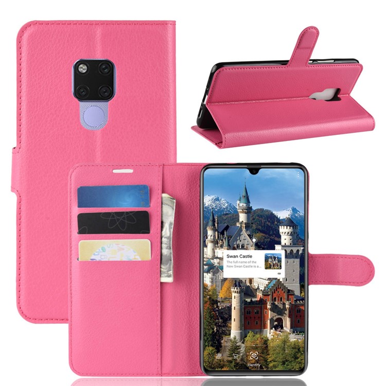 Litchi Skin PU Leather Magnetic Wallet Stand Casing for Huawei Mate 20 X - Rose-1