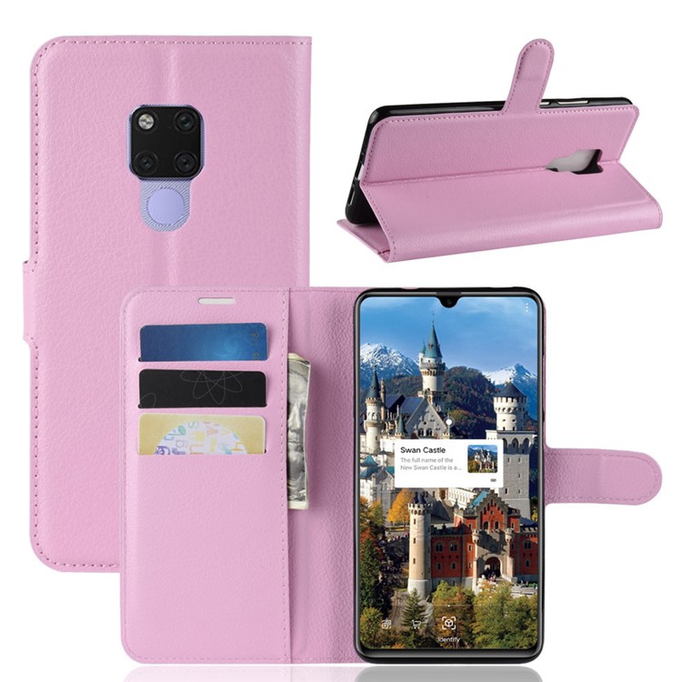 Litchi Skin PU Leather Magnetic Wallet Stand Cellphone Case for Huawei Mate 20 X - Pink-1